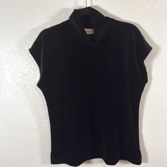 Chicos Black Velvet Mock Neck Blouse Cap Sleeve Size 2 (Large) - Picture 1 of 6